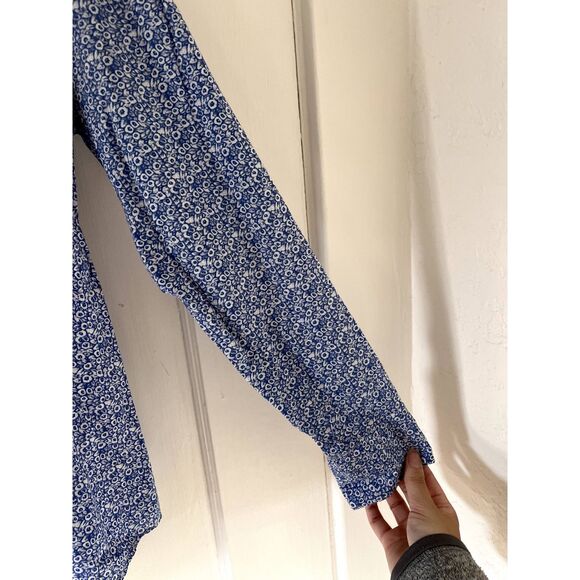 Women’s Madewell Top Blue Floral 1/2 Button Up Long Sleeve Popover Blouse M - Picture 3 of 6